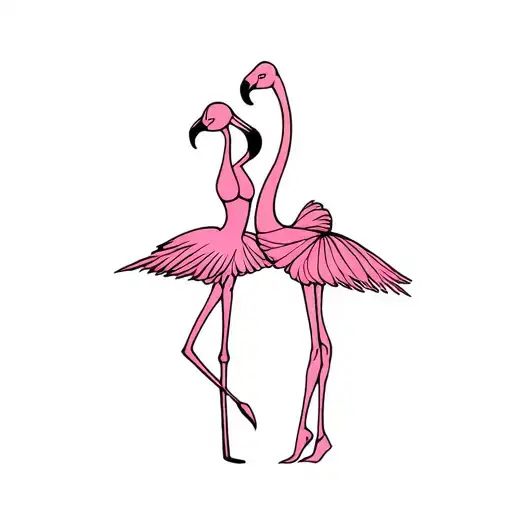 Flamingo And Ballerina Next To Each Other Fine Line