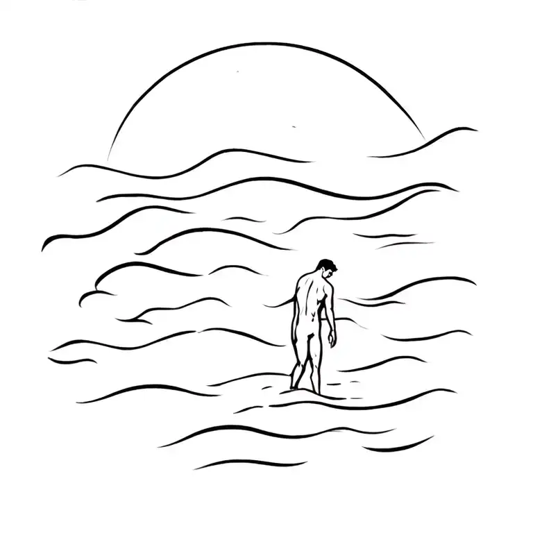 Treading Water In Rough Ocean Simple Design Man Visible In Water