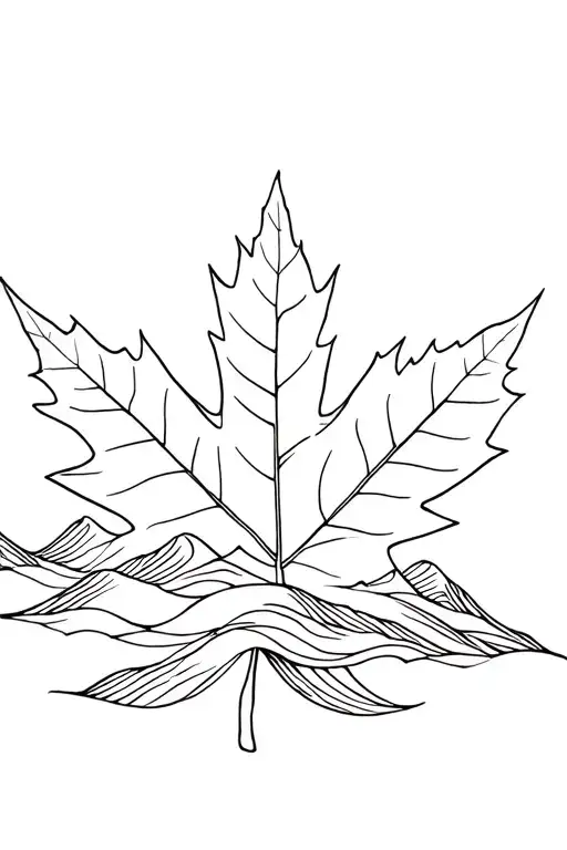 Mountains And Waves Inside Maple Leaf