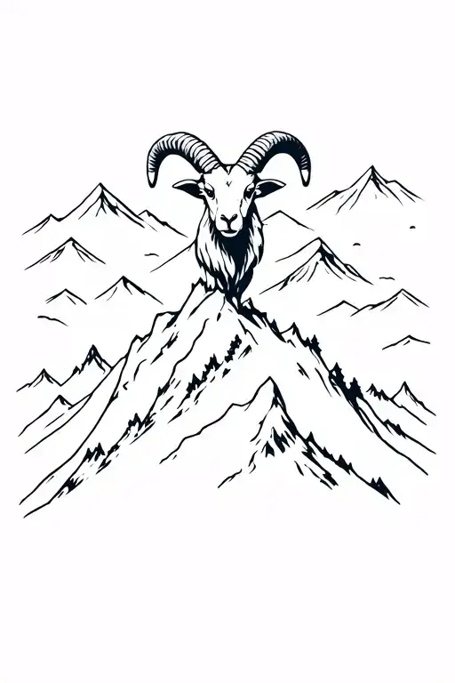A Horned Ram On Top Of A Mountain With Night Forest Background
