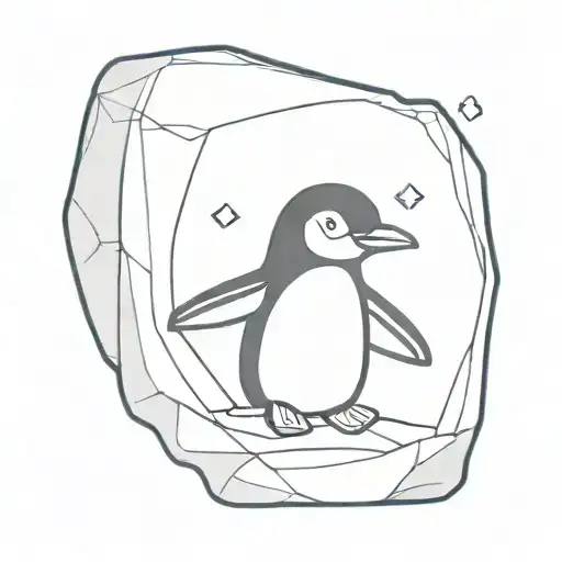 Cartoonish Penquin Trapped In Ice Cube