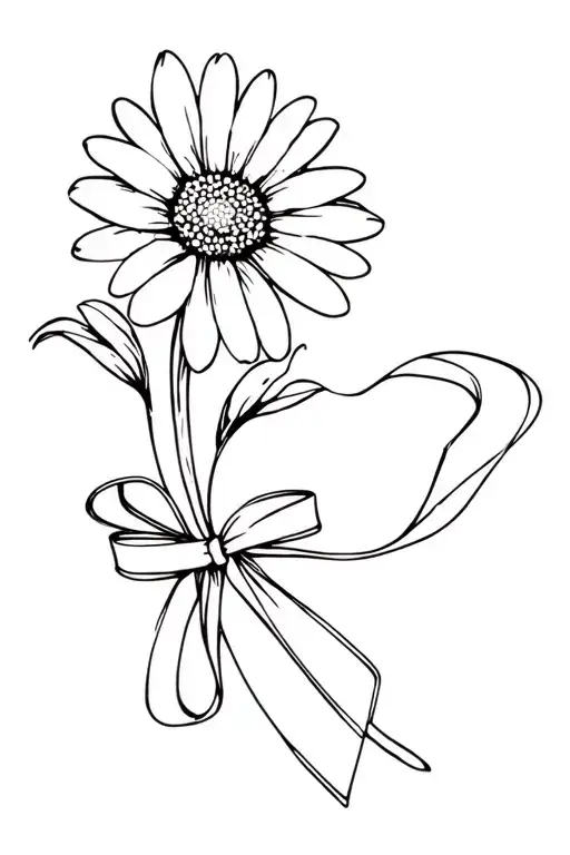 Daisy Flower With Ribbon Stem