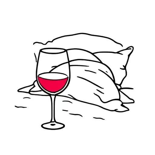 Illustrated Wine Glass Which Is Sleeping With A Blanket And Pillow