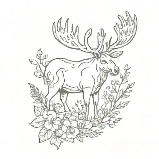 Floral Moose Alpaca Silhouette