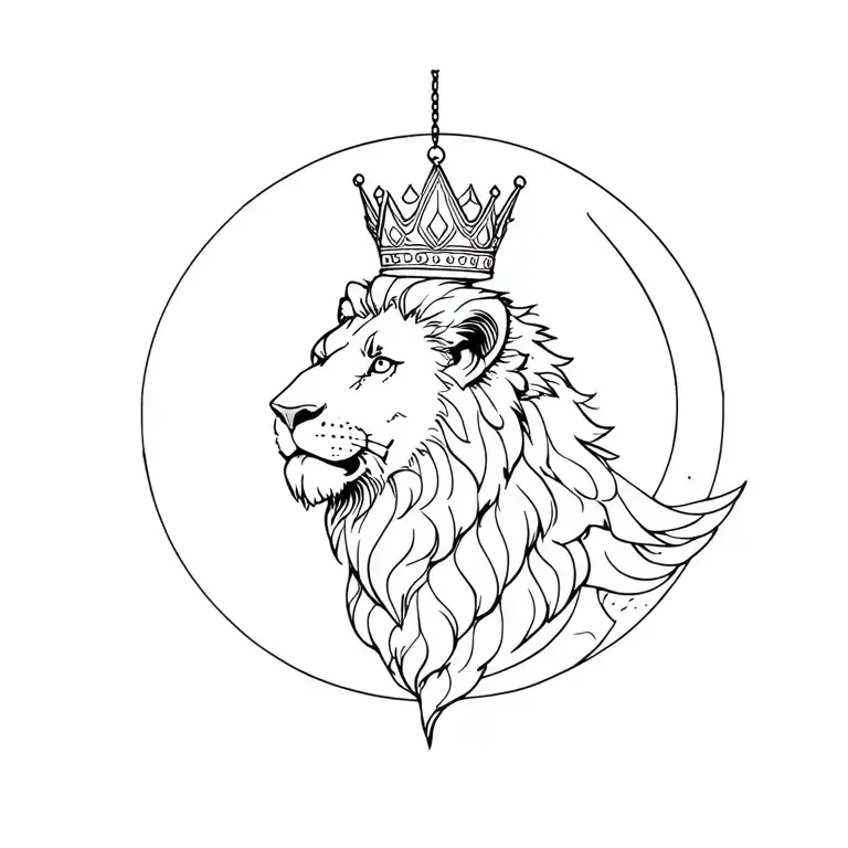 Lion Wearing A Hanging Crown And The Moon In The Background