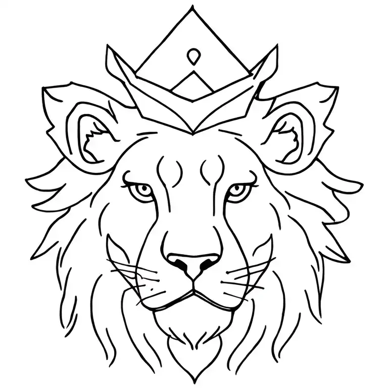 Lion Front Faced Wearing A Hanging Crown