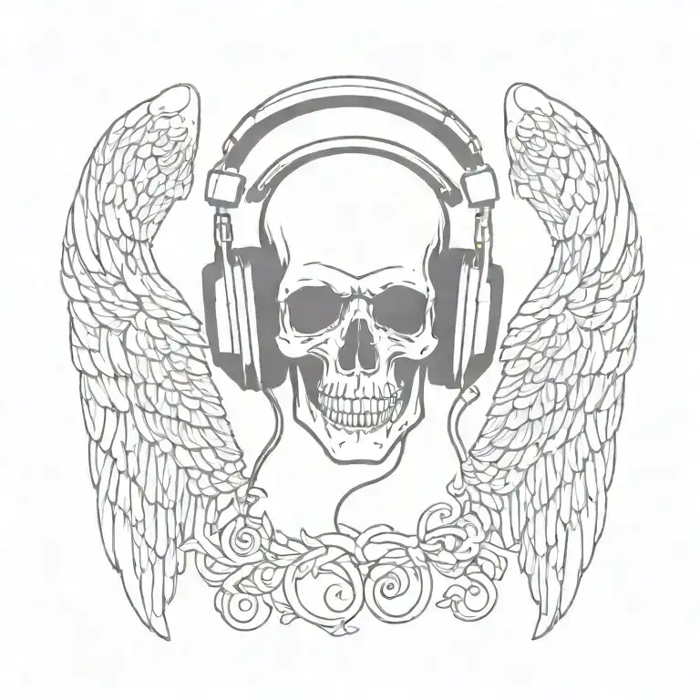 Angel Wings With Skull Wearing Headphones