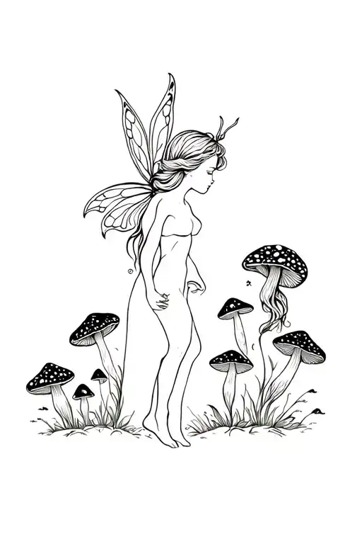 Sagittarious And Fairy With Mushrooms