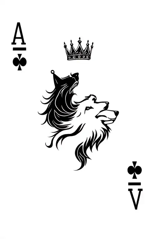 Jack Card With King Crown And Wolf Howling
