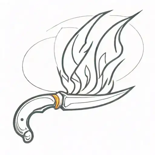 Design A Minimalist Tattoo Of A Chef's Knife With A Flame Coming Out Of The Tip