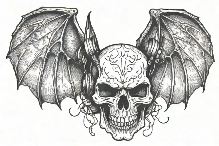 Bat Wings With Skull Wearing Headphones