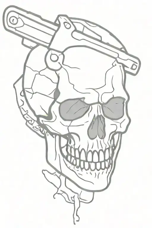 Skull With Chainsaw Cutting