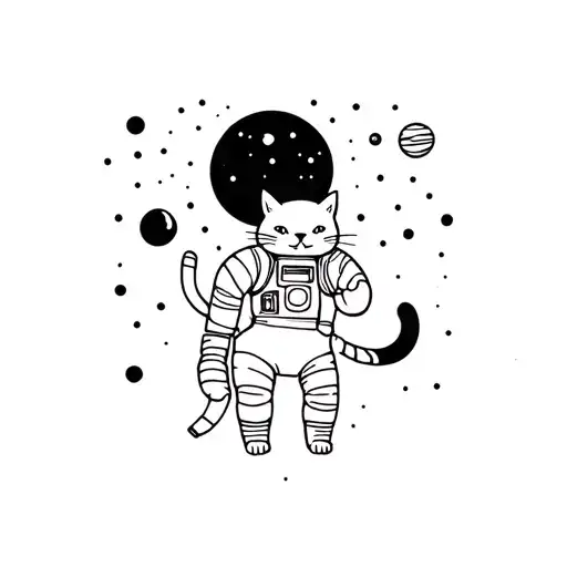 Astronaut Cat Playing With Planets