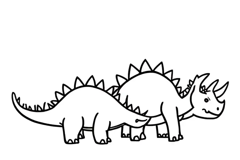 Stegosaurus And Triceratops Cute Outline
