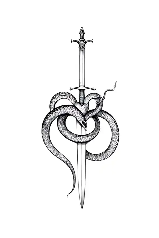 Heart Pierced By A Sword And A Snake Entwined