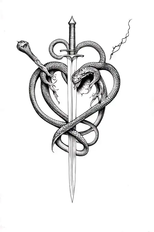 A Big Heart Pierced By A Sword And A Snake Entwined