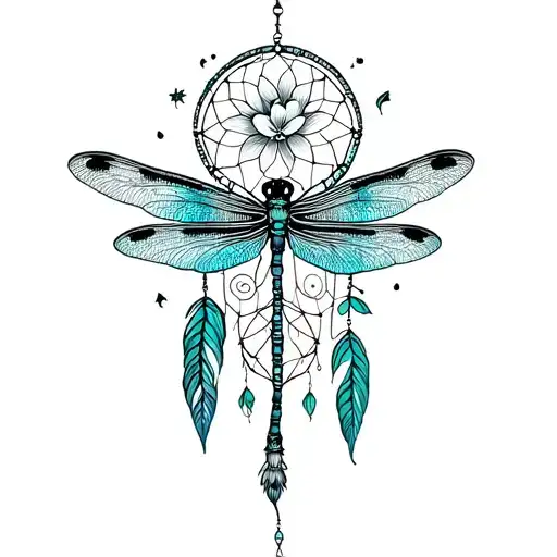 Dragonfly And Moon And Orchid And Dream Catcher And Skull