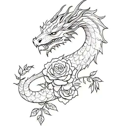 Victorian Style Dragon With Roses Tattoo On Hip