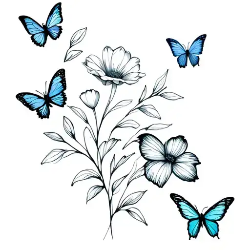 Delicate Flowers And Butterflies Without Filling