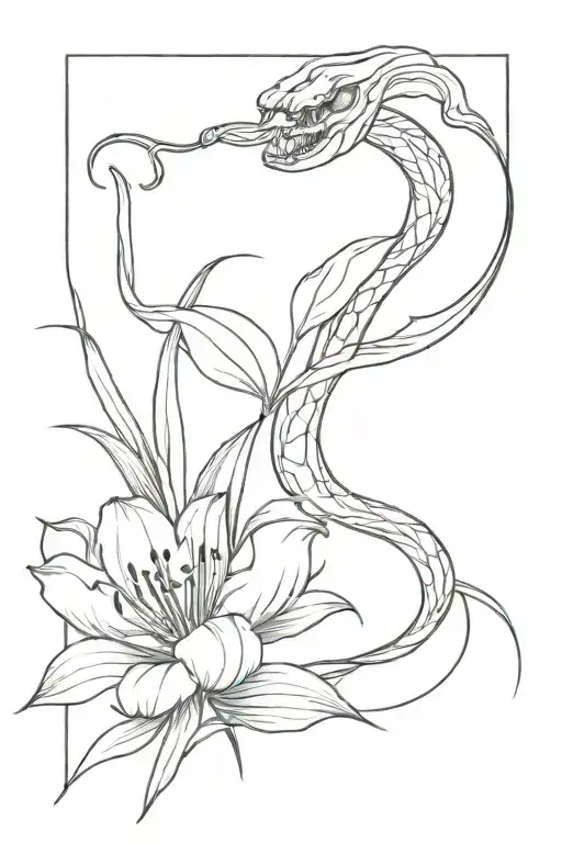 A Hissing Snake Around A Spider Lily Flower