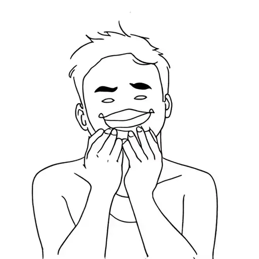 Sad Man Putting On Smile Face Mask Holding Profile