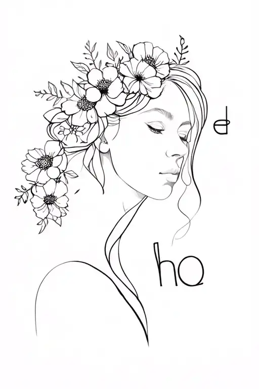 Minimalist Woman With Flowers And Initials E And H