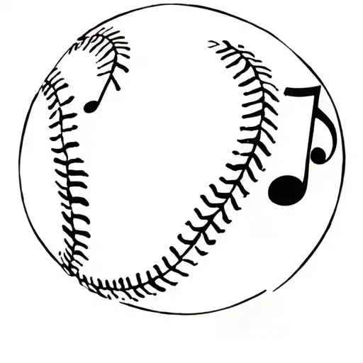 Fine Line Baseball And Music Note Intertwined Within