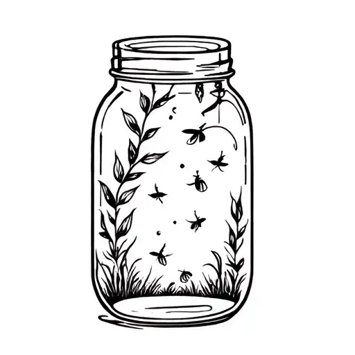 Plants And Lightning Bugs With Mason Jar