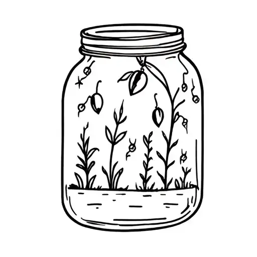 Plants Overflowing And Lightning Bugs With Mason Jar