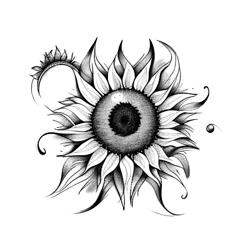 A Tattoo Of A Mesmerizing Sunflower Like A Burning Sun And A Big Smile Of Happiness