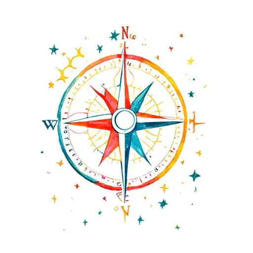 Compass With Sun Moon Stars Colorful