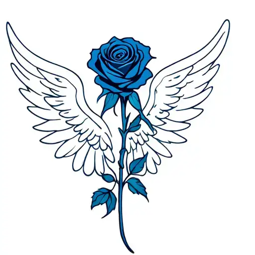 Blue Rose Intertwined With Red Rose And Angel Wings