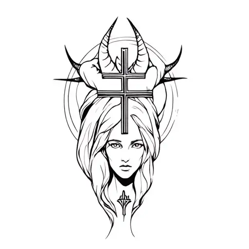 A Woman With Horns And A Cross