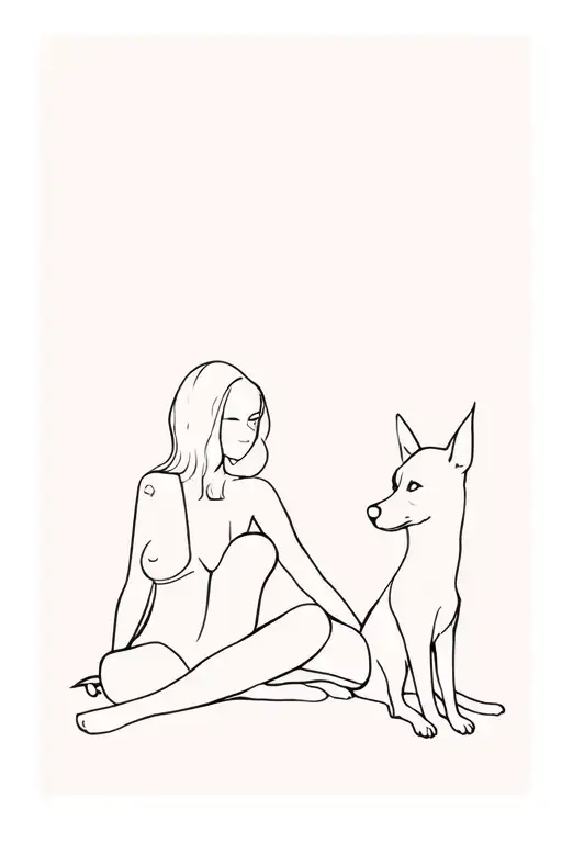 Girl And Dog Sitting