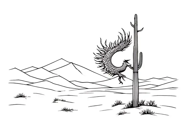 Phoenix Rising From The Desert Setting With Saguaro