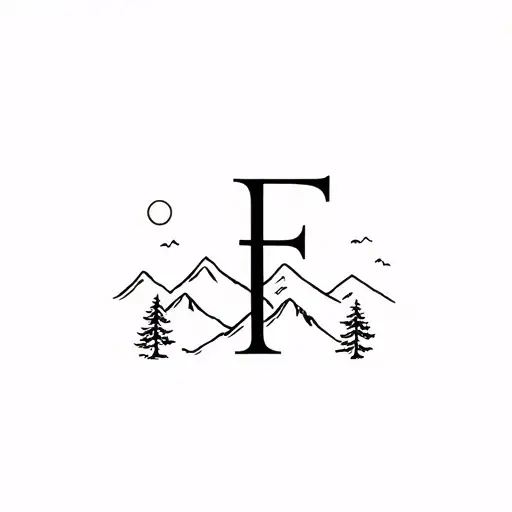 3 Letter F With Mountains Trees And A Sunset