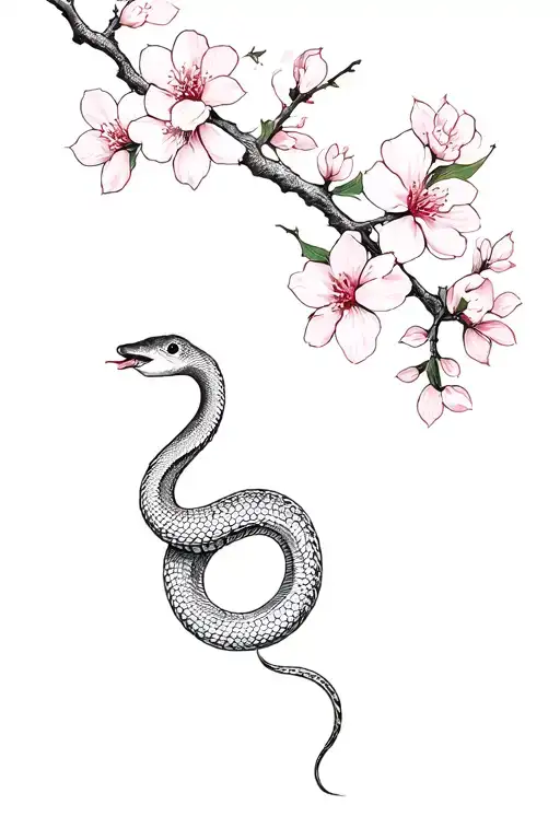 Snake Wrapped Around A Cherry Blossom Branch
