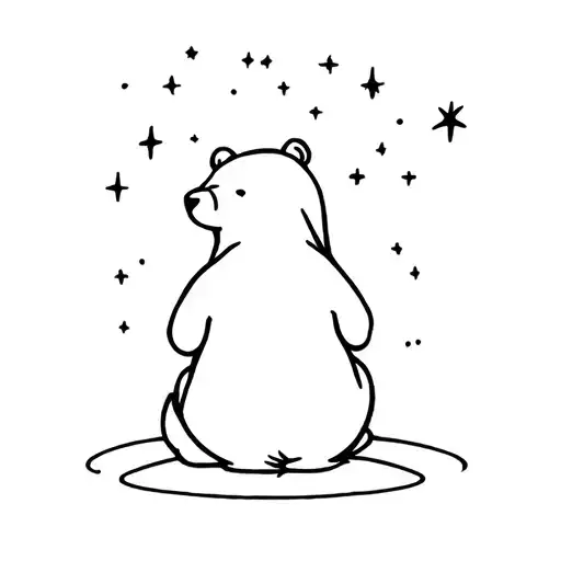 Single Line Bear Sitting Facing Away Looking At Stars