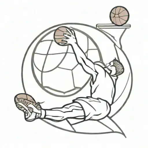 A Minimalist Design Of A Basketball Player Dunking A Ball