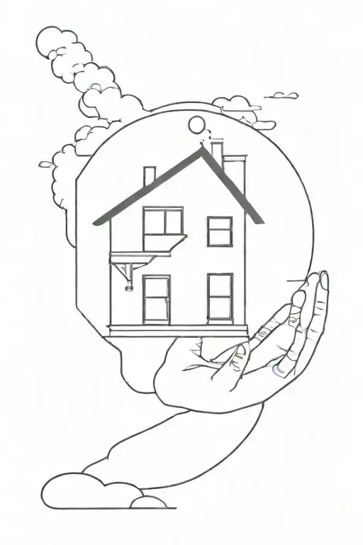 A Minimalist House Silhouette With A Camera Lens As The Sun