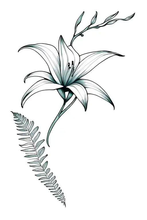 Jersey Lily Connected To A Koru By A Silver Fern