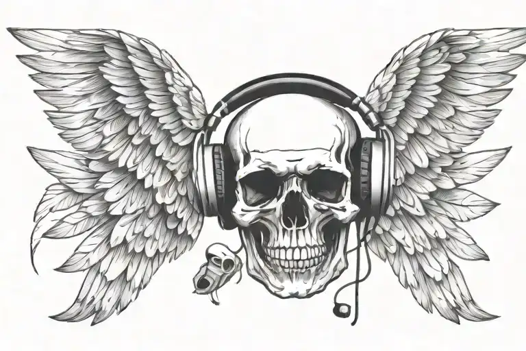 Bird Wings With Skull Wearing Headphones