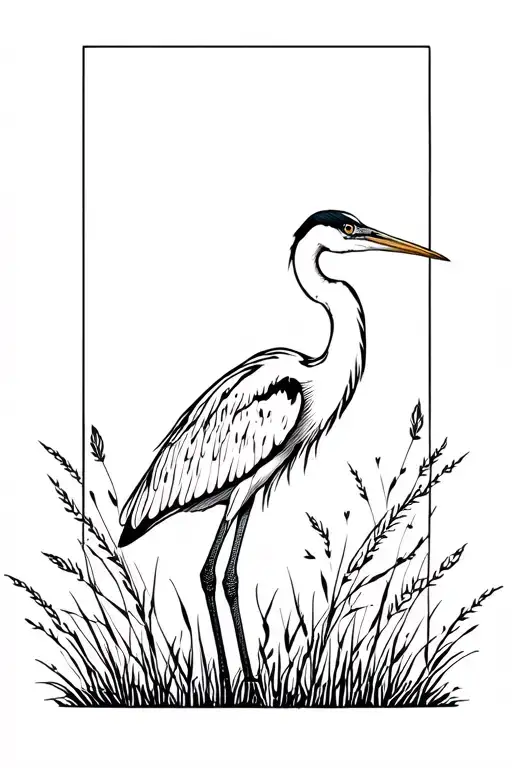 Heron Surrounded By Grasses Nature