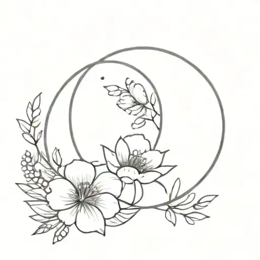 Crescent Moon Outline And Australian Flowers