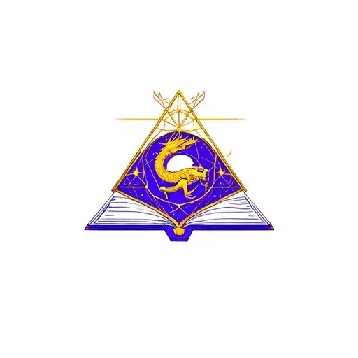 Blue-purple Tesseract With A Golden Dragon And A Book