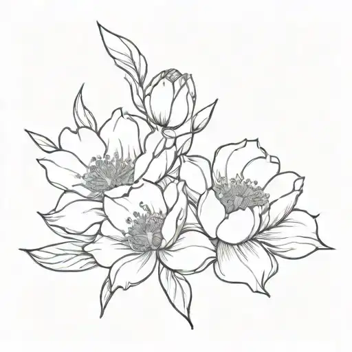 Delicate Light Flowers Of Peonies And Lilies Made With Thin Lines And Light Shadows
