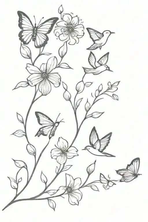 Flowers And Birds And Butterflies Flying