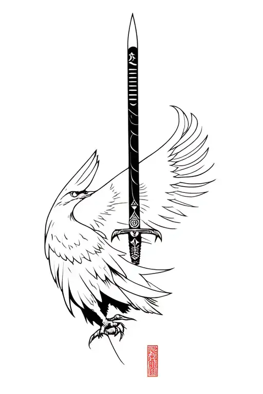 Katana Outlined By A Falcon Of Wild