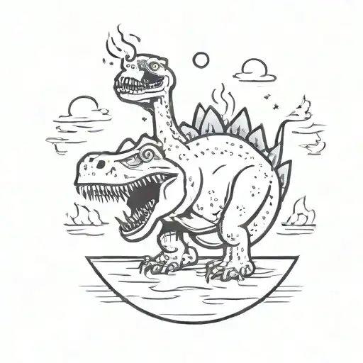 Tramp Stamp Of A Dinosaur Sitting On A Mushroom Surrounded By Flames