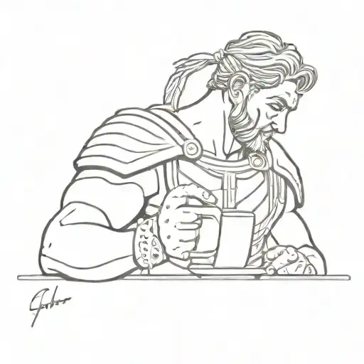 A Roman Gladiator Drinking A Coffee From An Espresso Cup